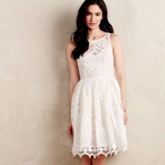 Anthropologie Maeve Pineapple Lace Fit And Flare Dress Sleeveless Size 4 Ivory - Picture 2 of 11